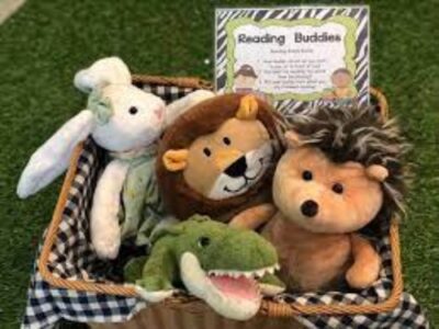 basketful of stuffed animals