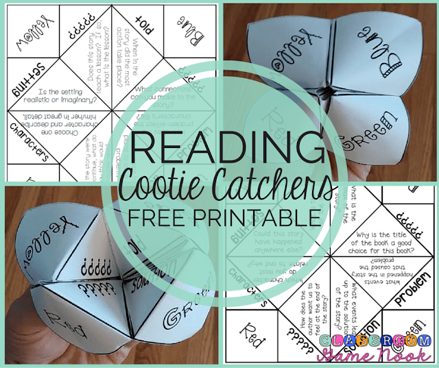collage of images for a reading cootie catcher free printable