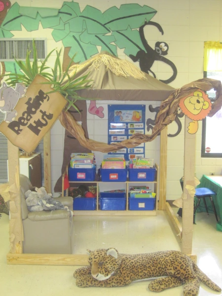reading corner with a jungle theme 