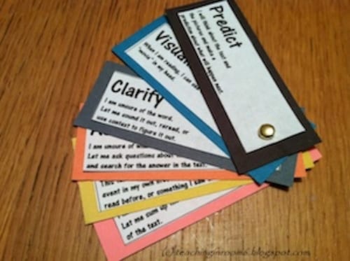 Reading strategy cards joined together to form a fan