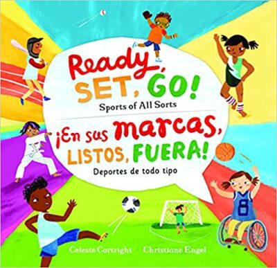 Book cover for Ready Set Go Sports of All Sorts as an example of bilingual books for kids