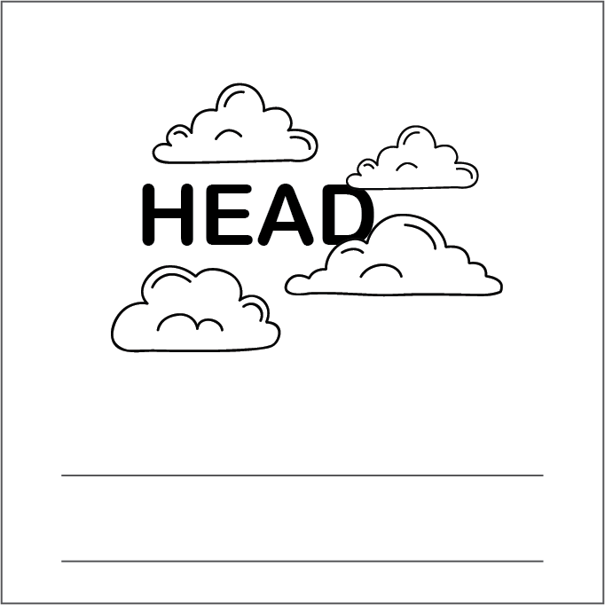 Rebus puzzle with head word and cloud illustrations.
