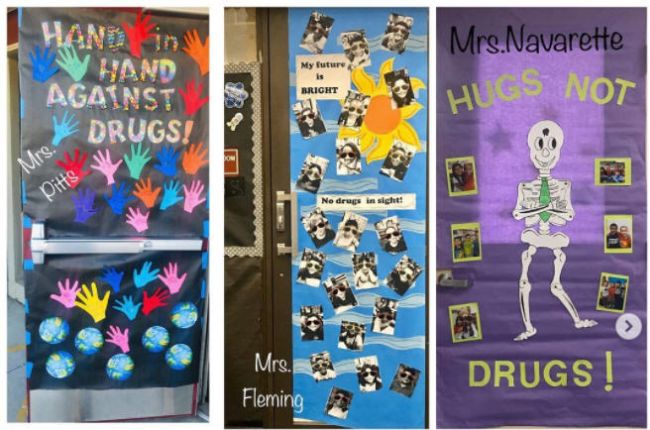 Doors decorated for Red Ribbon Week