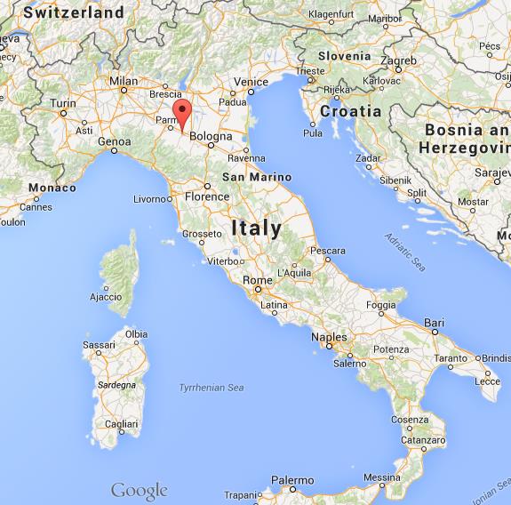Map of Italy with town of Reggio Emilia marked