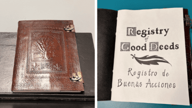 Collage of fancy Registry of Good Deeds book