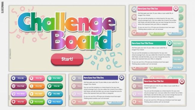 Challenge Board Google Slides template to use for classroom review games