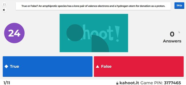 Slide from Kahoot game about chemistry