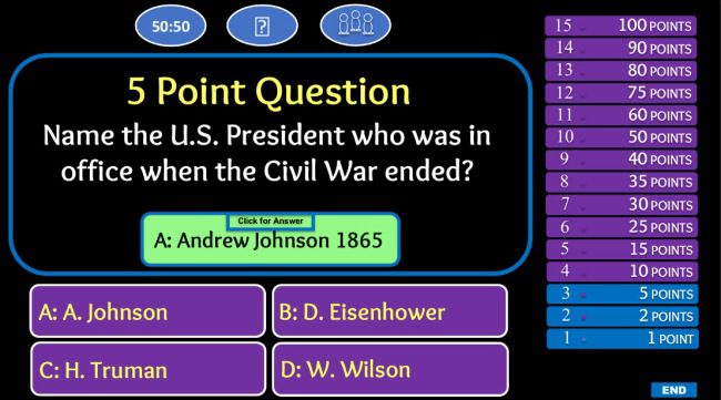 Who Wants to Be a Millionaire classroom review game slide