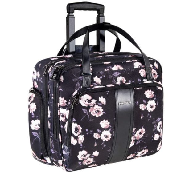 Floral print rolling briefcase with extendable handle