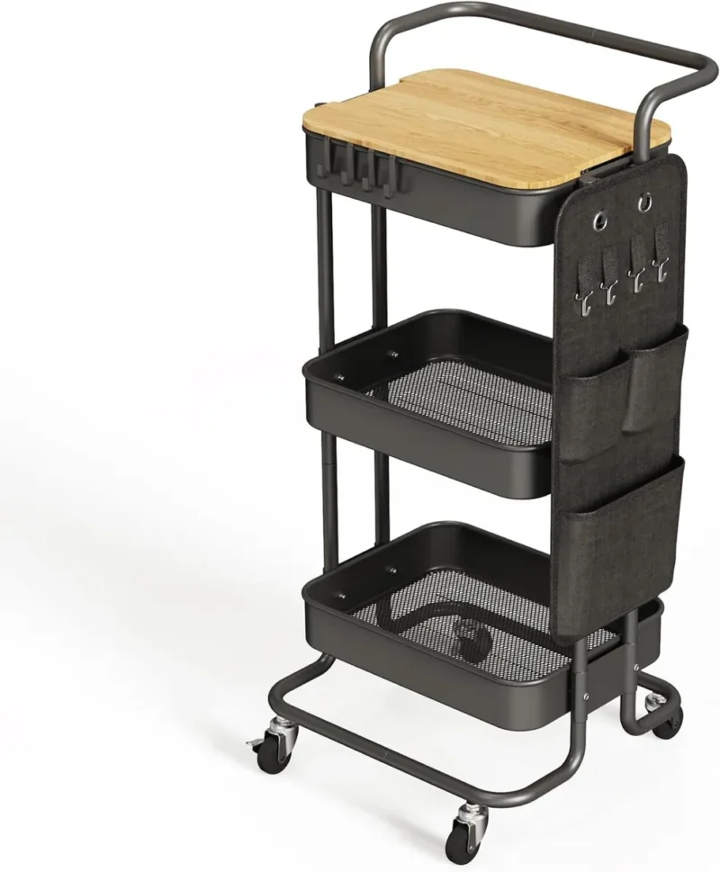 rolling utility cart with wood top