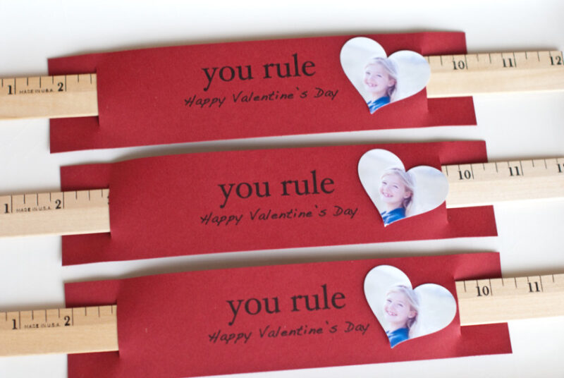 A valentine for students with a ruler attached