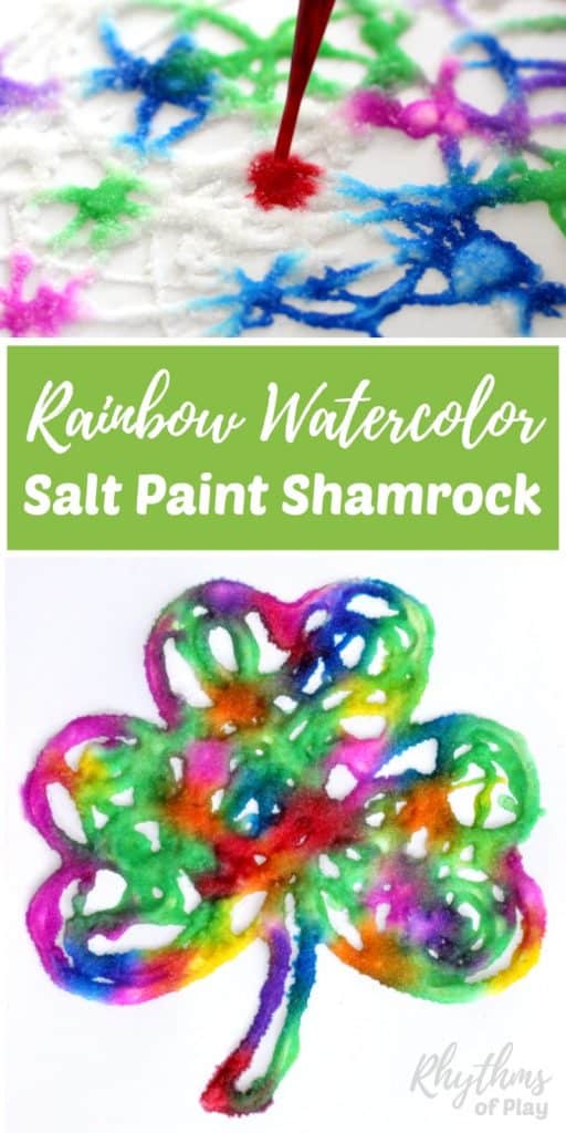 The top shows paint being applied to a painting. The bottom shows a raised shamrock in rainbow colors.