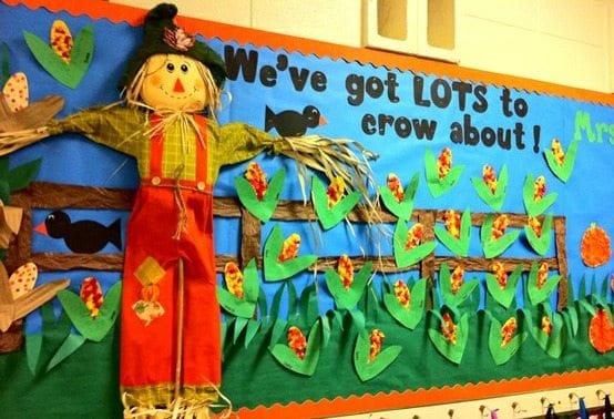 A 3-D scarecrow is surrounded by corn stalks and there are a few crows. The text reads, "We've got lots to crow about!" 