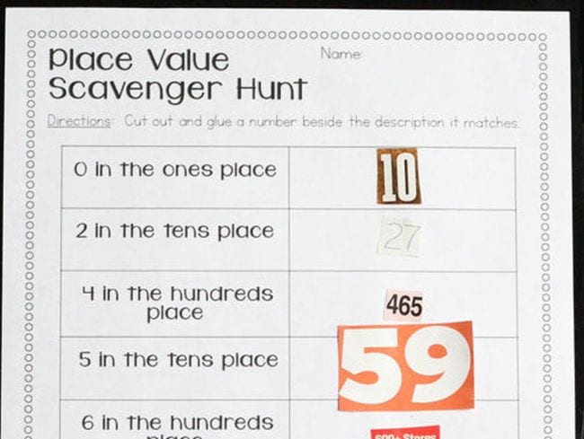 Place value scavenger hunt printable