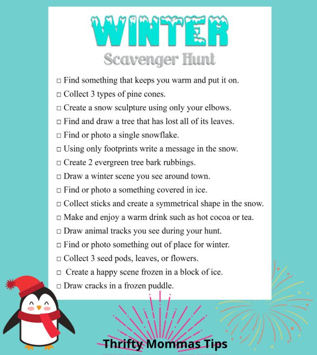 A winter scavenger hunt printable for kids and teens