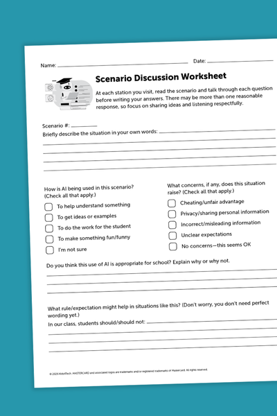 Let Students Create Class AI Rules That Actually Stick (Free Lesson Plan) Image of the scenario worksheet from the class AI code of conduct lesson