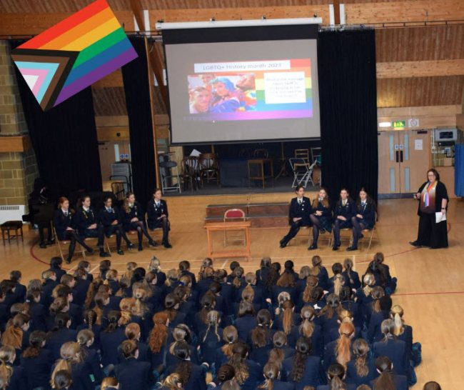 School assembly celebrating LGBT+ History Month