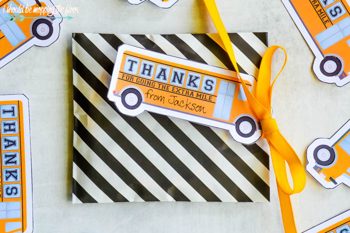 gift tag shaped like a school bus for school bus driver appreciation day 2024 