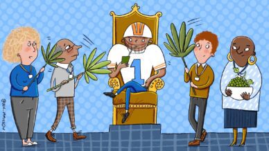 Illustration of football player being fanned by teachers