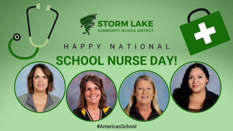 happy national school nurse day social media post with four nurses' faces on it