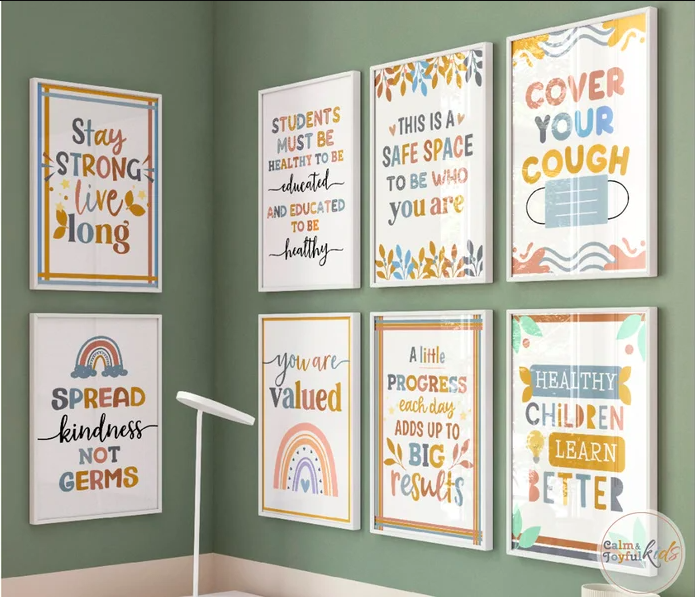 Colorful posters with encouraging messages for school nurses as an example of gifts for paraprofessionals