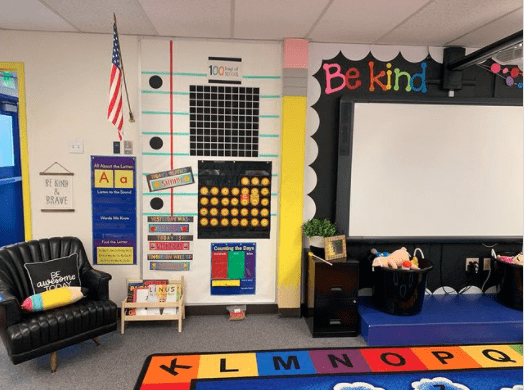 School supply themed kindergarten classroom