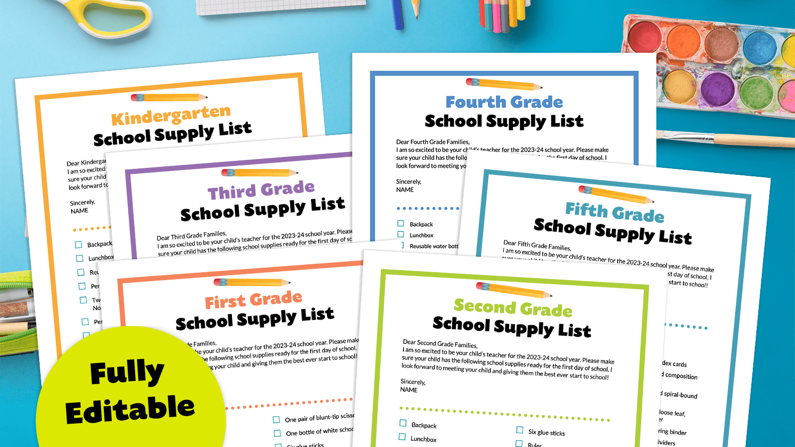 Flat lays of school supply lists