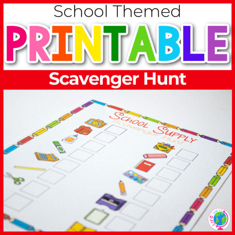 A colorful school scavenger hunt worksheet