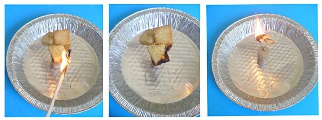 Collage of steps for measuring calories with a homemade calorimeter (Science Experiments for High School)