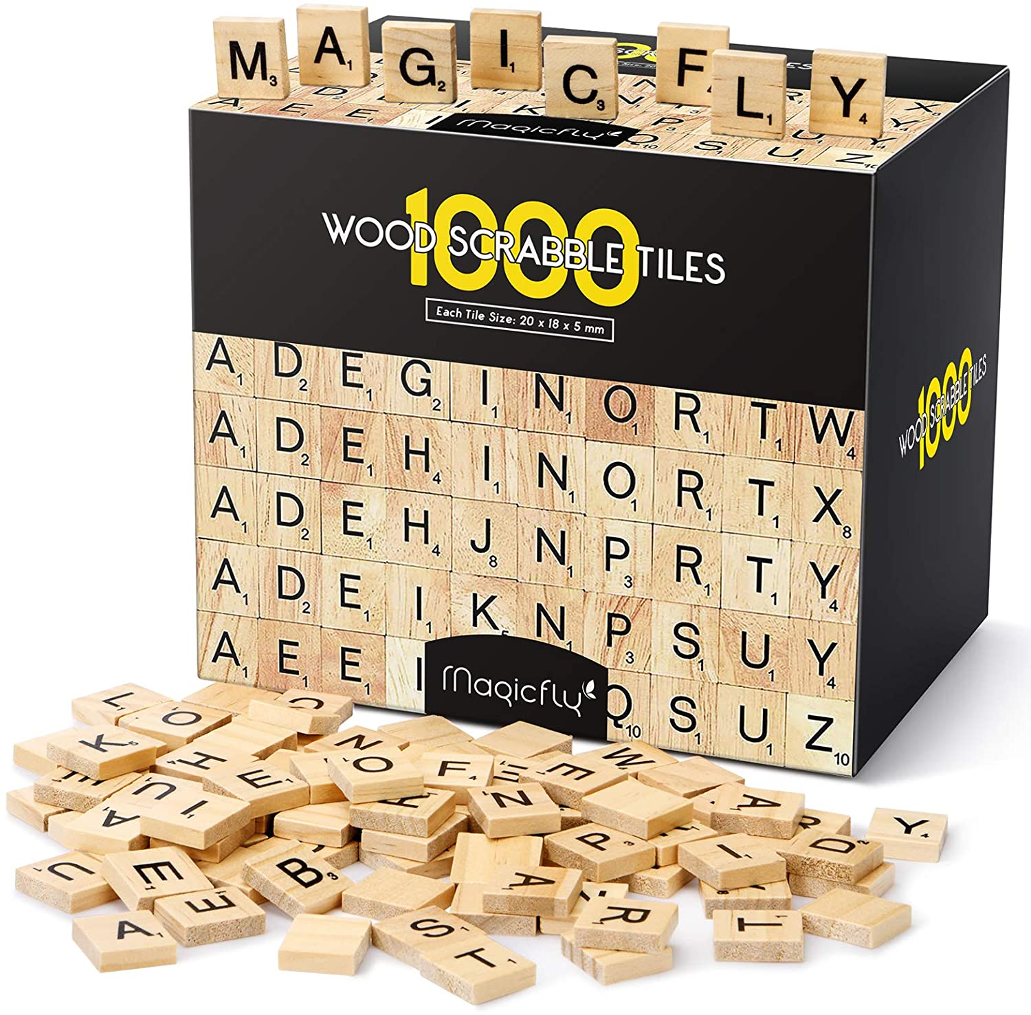 Box with Scrabble-style letter tiles