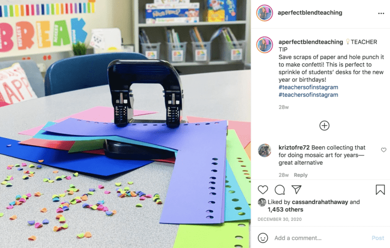 Turn colored scrap paper into confetti with a hole punch