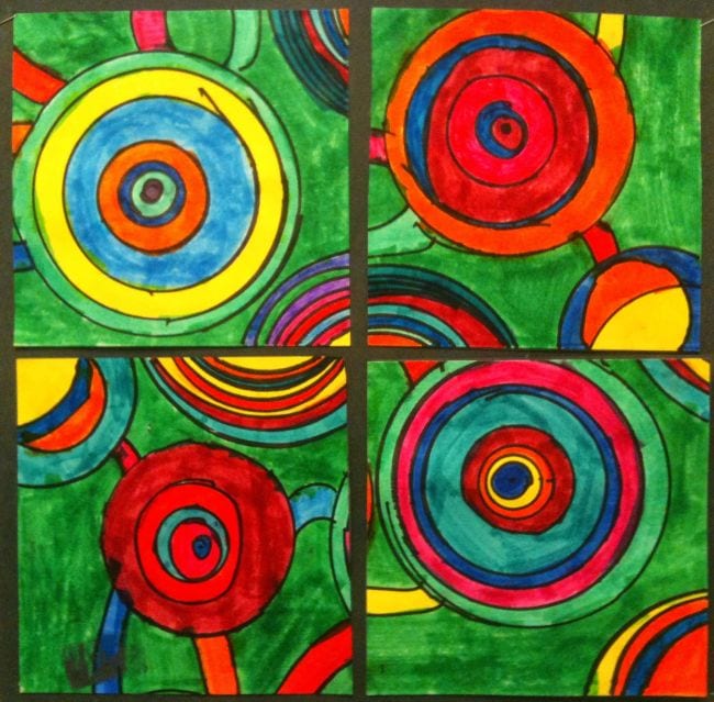Abstract art of circles in bright colors (Second Grade Art)