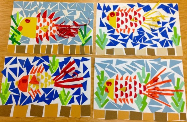 Paper fish mosaics (Second Grade Art)