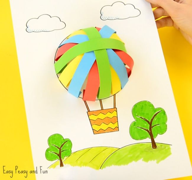 Hot air balloon made by weaving strips of paper