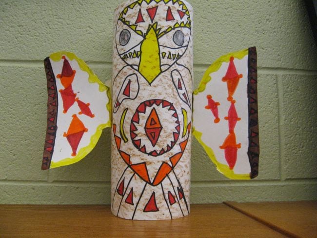 Paper totem pole of an owl 