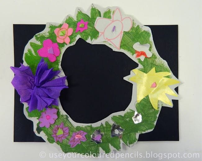 Paper wreath with tissue paper flowers