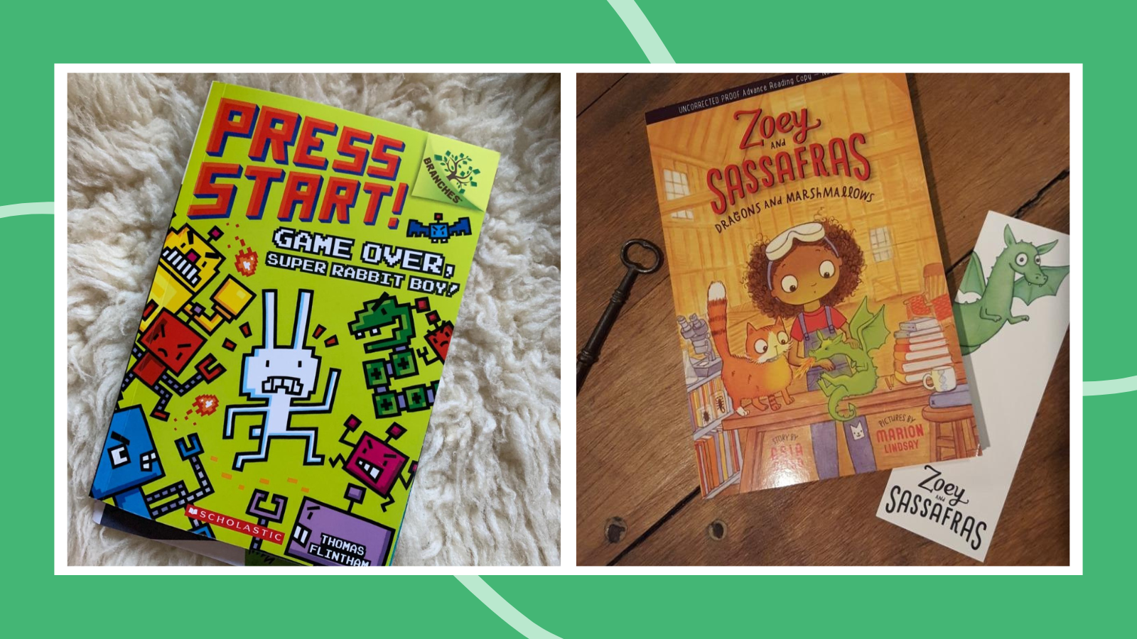 Second grade chapter books including Press Start and Zoey Sassafras