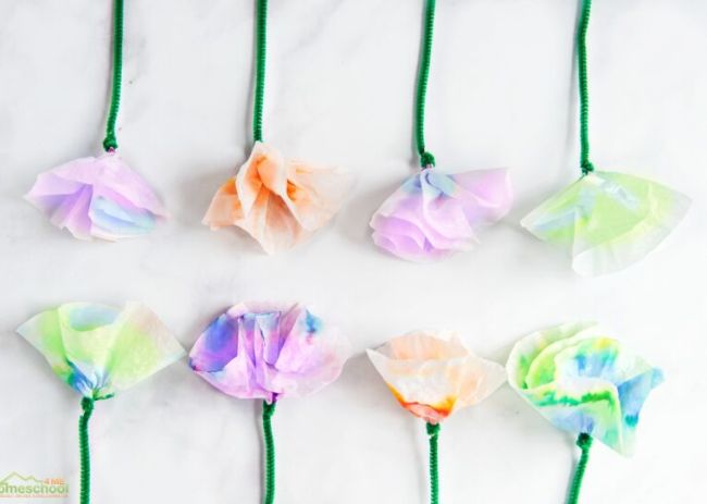 Colorful tissue paper flowers with pipe cleaner stems