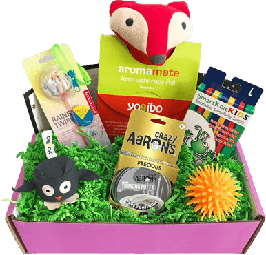 example of sensory play box for a kids subscription box, box with sensory toys in it 