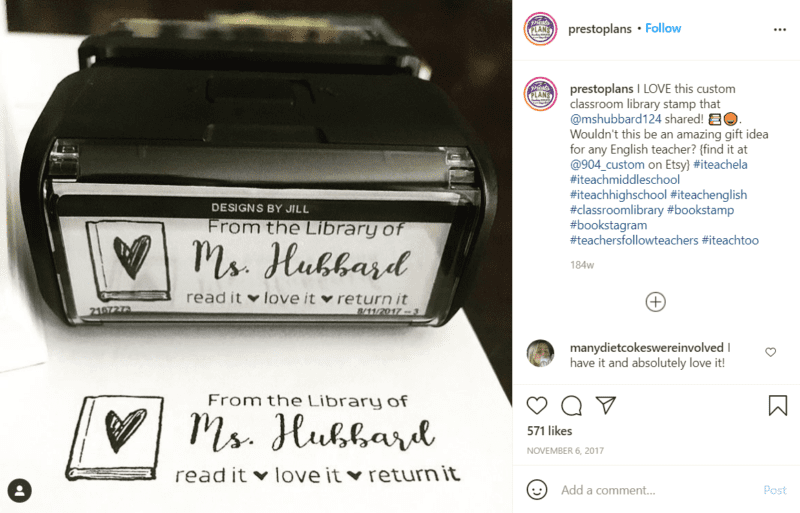 Still of set up your classroom library with a custom library stamp from Instagram