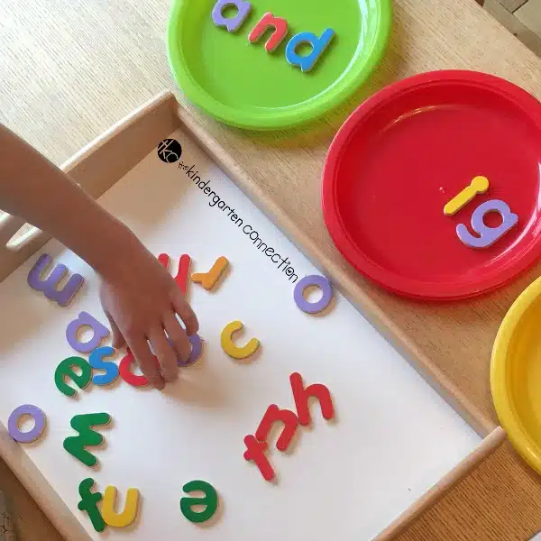 student serving sight words putting letters onto a plate