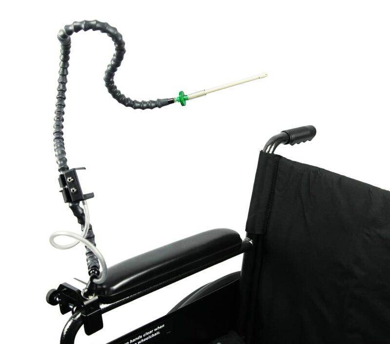 wheelchair with a sip and puff device connected to it - assistive technology examples