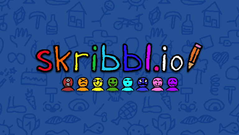 A blue background says Skribbl.io in rainbow letters on it.