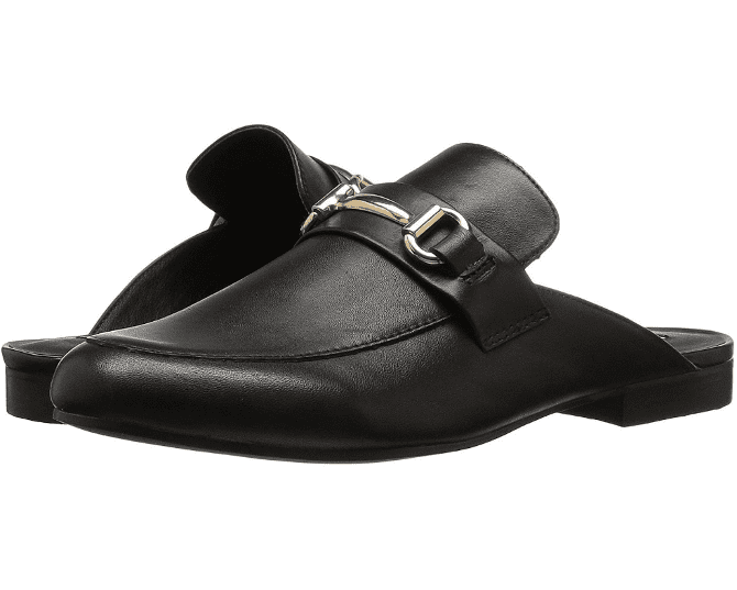 Black slip on mules, as an example of the best shoes for student teaching