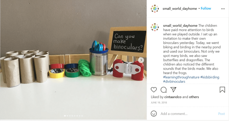 Still of small_world_dayhome Instagram post sharing tips for birding with kids