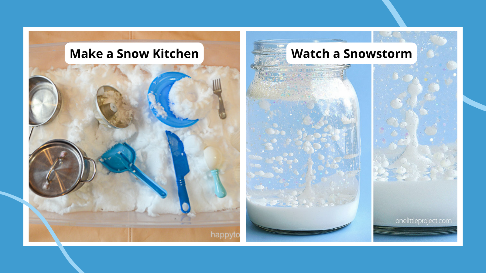 examples of snow activities build a snow storm and create a winter kitchen