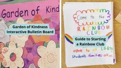 Examples of social justice lesson plans including a Garden of Kindness interactive bulletin board and Guide to Starting a Kindness Club