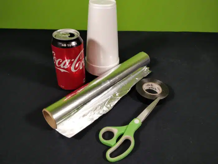 materials to make a soda can electroscope tin foil scissors soda can 