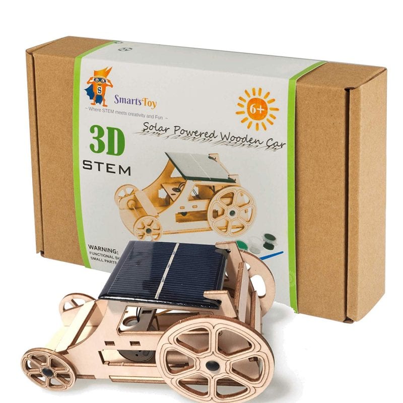 STEM Toys solar car building kit with wood pieces and solar panel