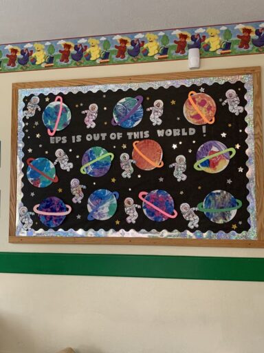 EPS is out of this world! Space themed outerspace planets bulletin board school spirit 